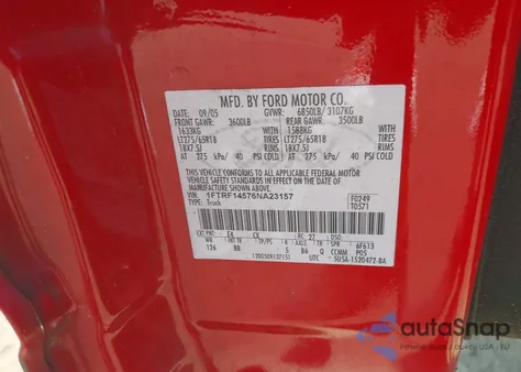 2006 Ford F-150 Fx4/Xl/Xlt z USA, uszkodzony, nr VIN 1FTRF14576NA23157